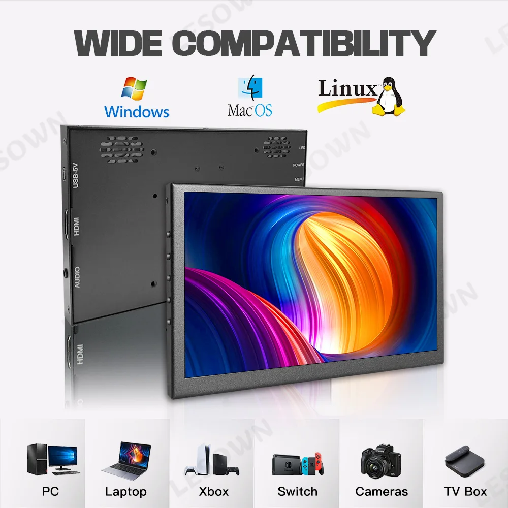 LESOWN Auxiliary LCD Screen 7 10.1 Inch 1024x600 IPS Extended Space-Saving Monitor Edge Secondary Display for Windows 7/8/10