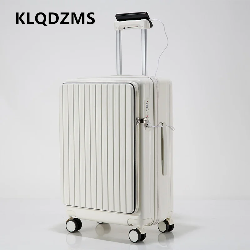 KLQDZMS USB Charging Suitcase Front Opening Boarding Case Laptop Trolley Case 20