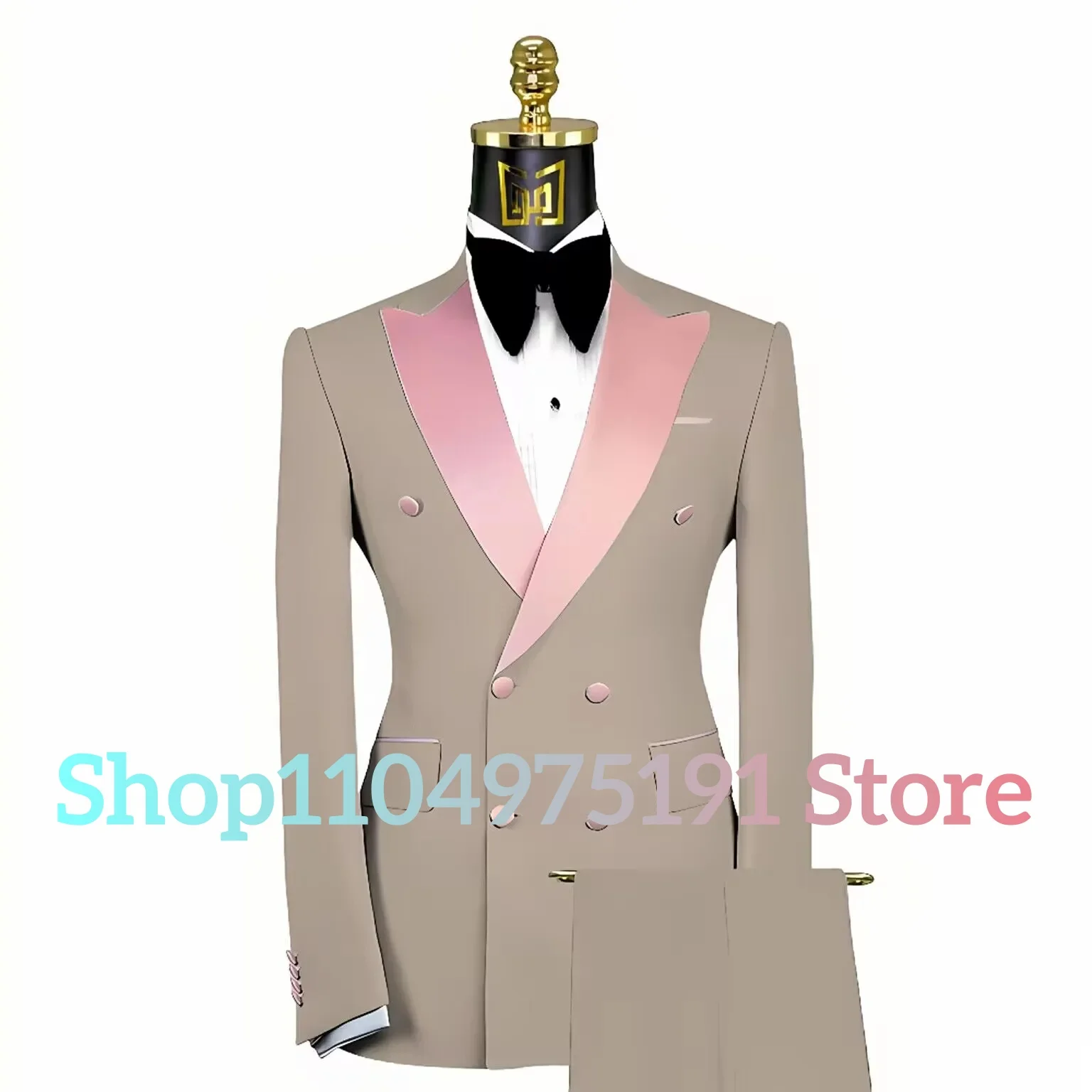 Men's 2-piece suit, Pink Peak Lapel Double-breasted Tuxedo Sky Blue Fashionable Summer Wedding Party Graduation Dress, Handmade