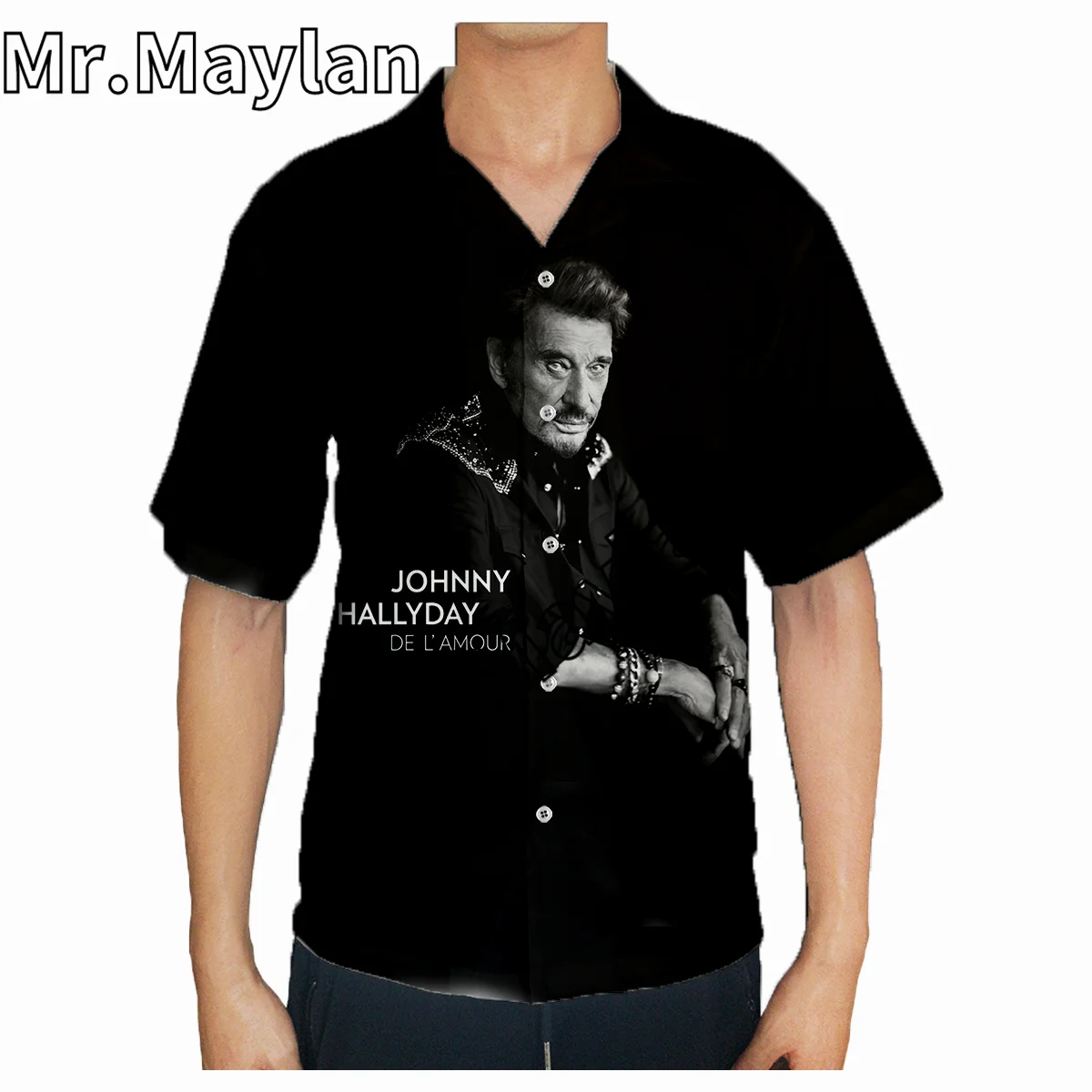 Camisa hawaiana 3D de Johnny Hallyday para hombre, camisa de manga corta, de gran tamaño, 5XL, Homme-8111, 2023