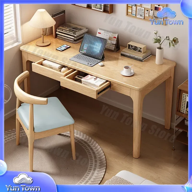 Ash Wood Solid Wood Desk for Home Office Computer Desk Modern Simple Desktop Writing Desk for Student Bedroom Study Room Log