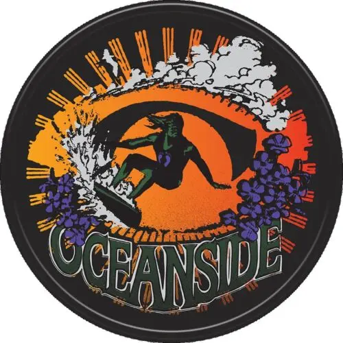 

Oceanside Round Surf Surfing Beach Lake Retro Wall Décor Metal Tin Sign