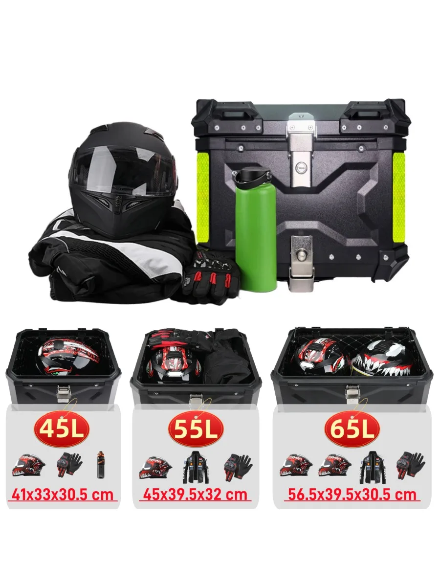 Top Case Universel en Alliage d'Aluminium 45L/55L/65L pour Moto, Coffre Arrière Rigide, Rangement Bagages, Verrouillable, Étanche