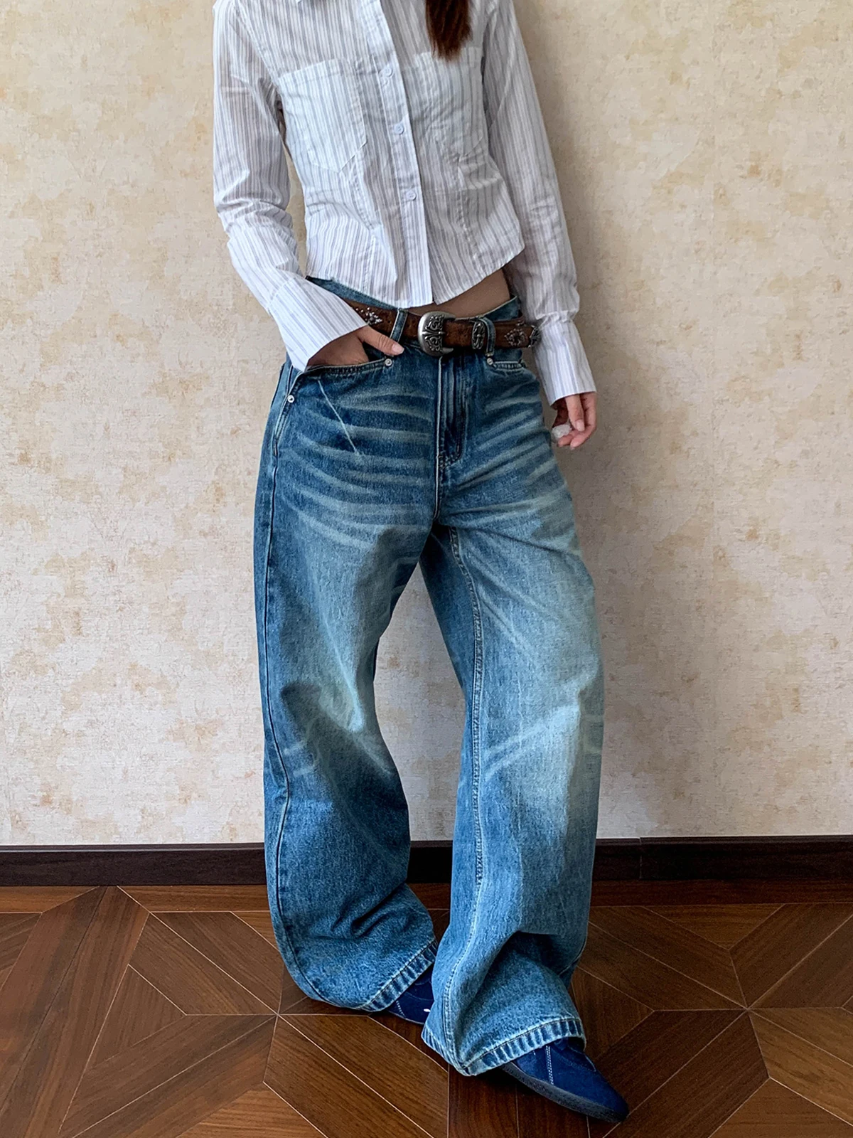 

American Retro Denim Pants Loose Wide Leg Casual Jeans for Men And Women High Street Cleanfit Loose Couple Pants