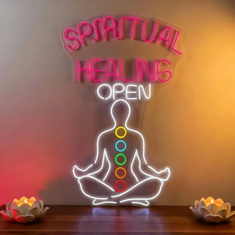 Neon Sign Chakra Balance LED Wall Light for Meditation Room, Yoga Studio, Energy Healing Decor, Spiritual Counselor Open Sign,