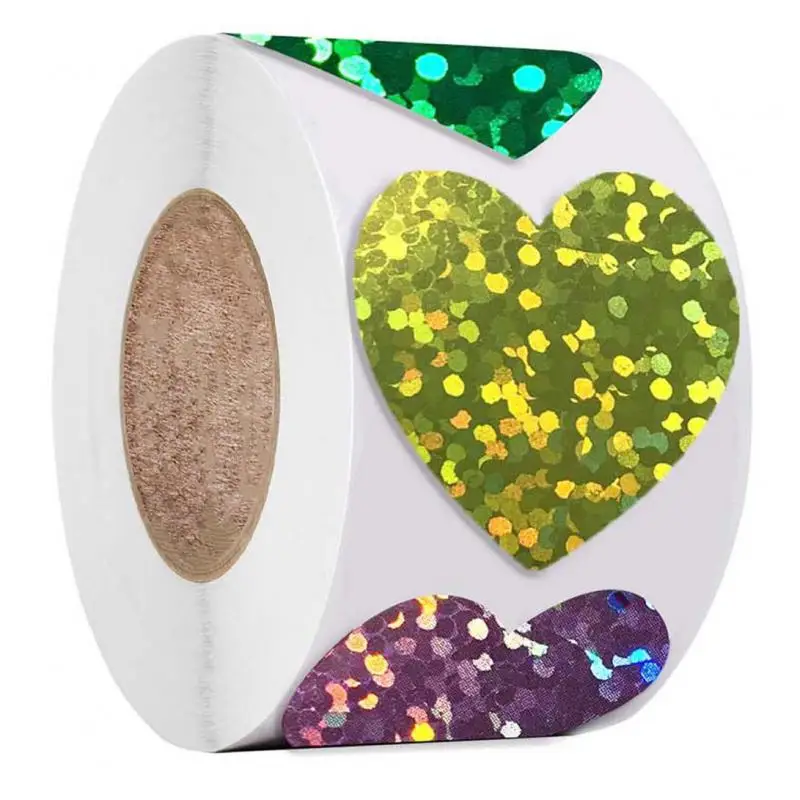 500pcs Glitter Heart Stickers, Foil Shiny Colorful Incentive Stickers for Kids Reward, Classroom Teacher Supplies Birthday Party