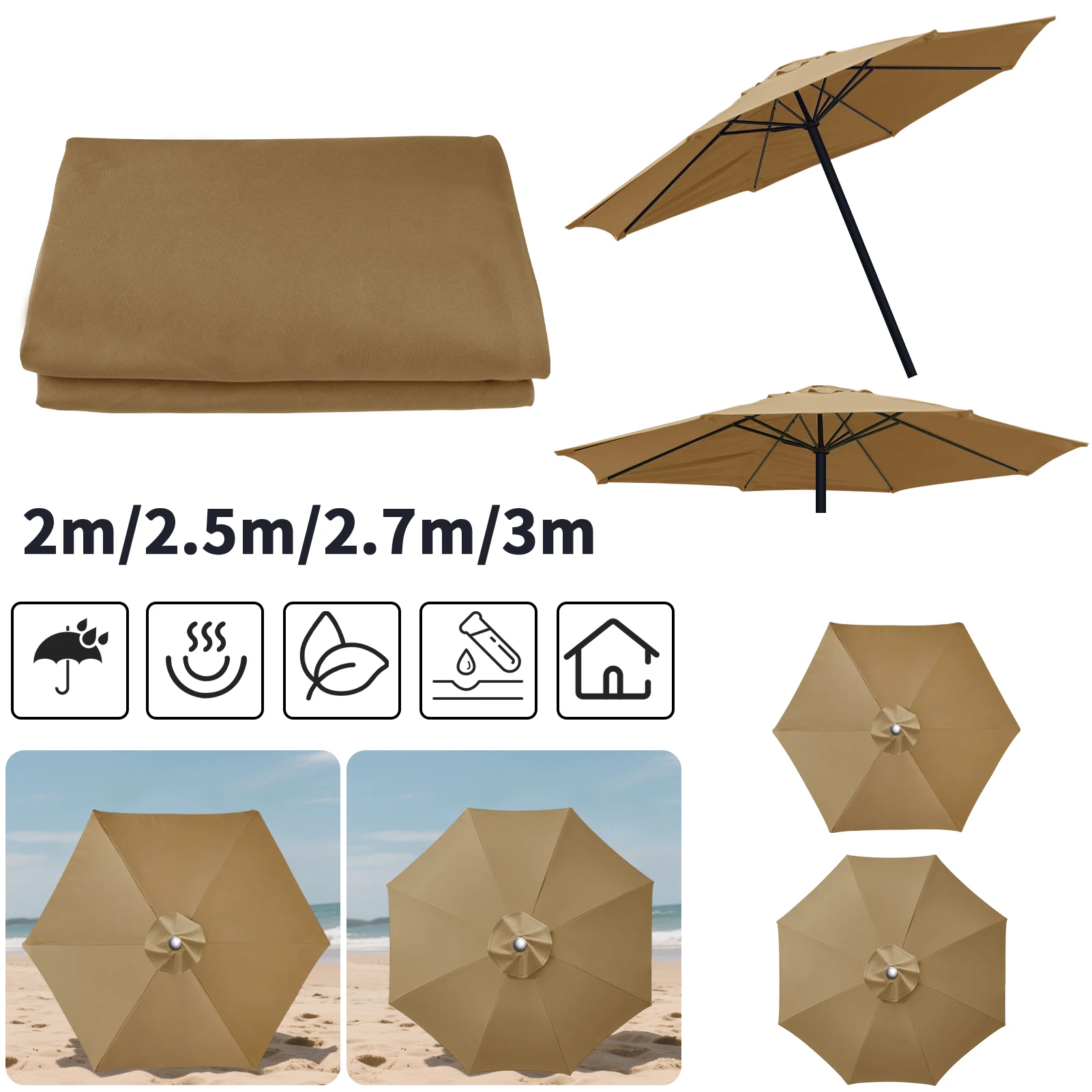 Patio Umbrella Canopy UV Protective Water Resistant Replacement Cover for Outdoor Patio Umbrella Parasol Canopy Sun Shade Access