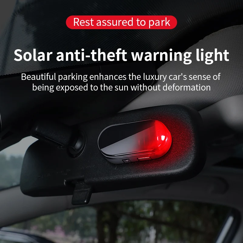 Solar powered car warning flashing light interior wiring free modification universal simulation anti-theft LED decorative