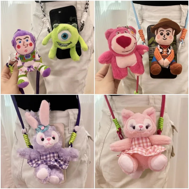 Disney Buzz Lightyear Woody Lotso StellaLou LinaBell Mobile Phone Back Clip Anime Cute Plush Doll Portable Phone Lanyard Clips