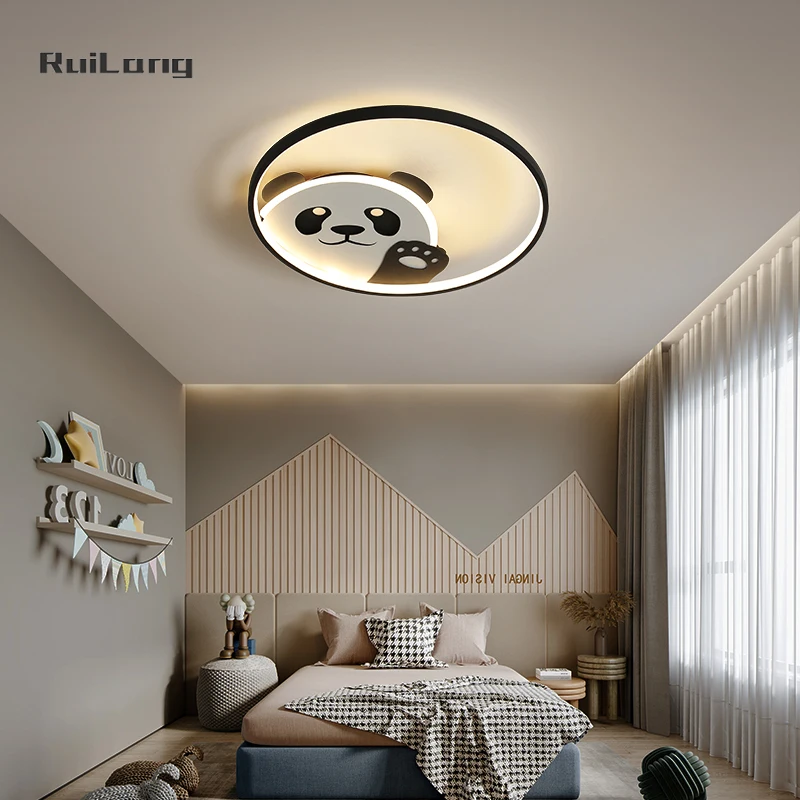 Kawaii Panda Bear Ceiling Lamp For Baby Room Boys Bedroom Decor Cute Cartoon Chandelier Kids Children Animal Led Ceiling Lights