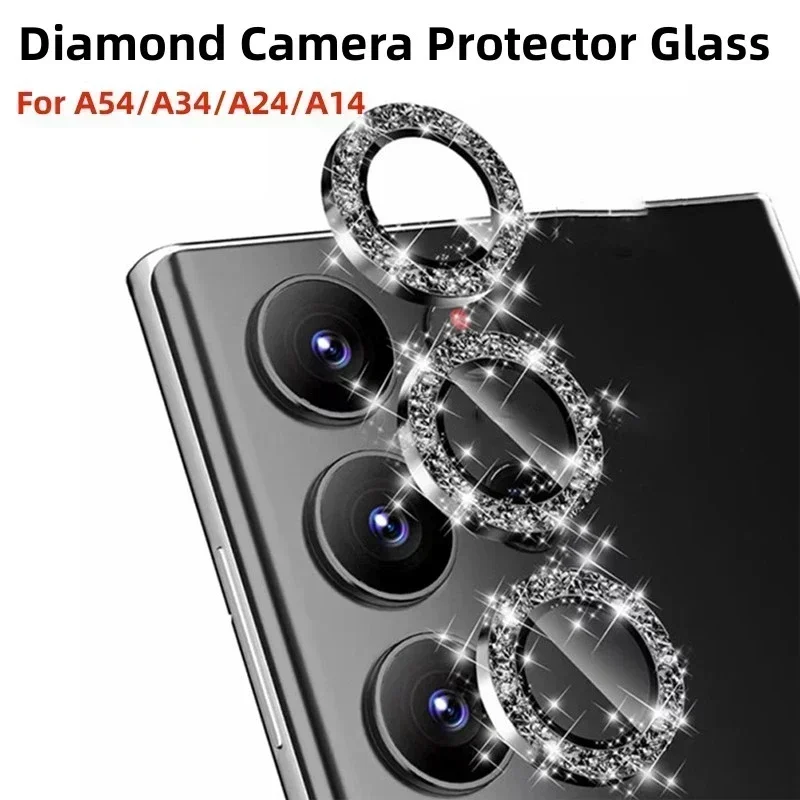 Cristal Protector de lente de diamante para Samsung Galaxy A54 A34, funda de anillo de lente de Metal para cámara, cubierta de lente para Samsung A 34 A14 A24 A 54