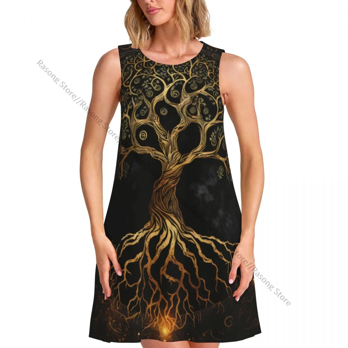 ชุดสตรี Celtic Tree Of Life Yggdrasil ฤดูร้อน Casual T เสื้อชายหาด COVER UP Tank Dress