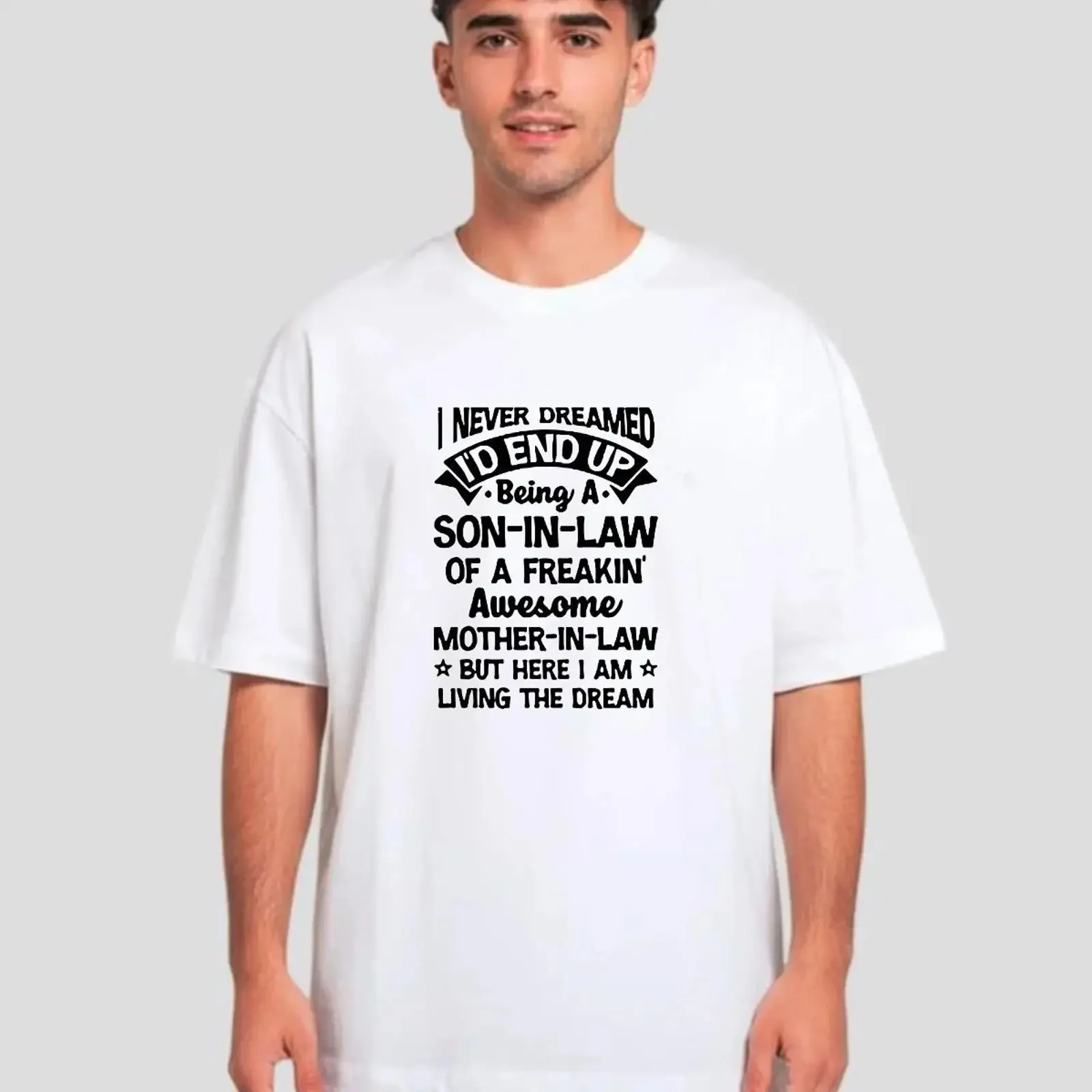 T Shirt Awesome Mother In Law Son Living The Dream funny meme graphic image 1 of 2 vintage Washed fashion Casual Breathable