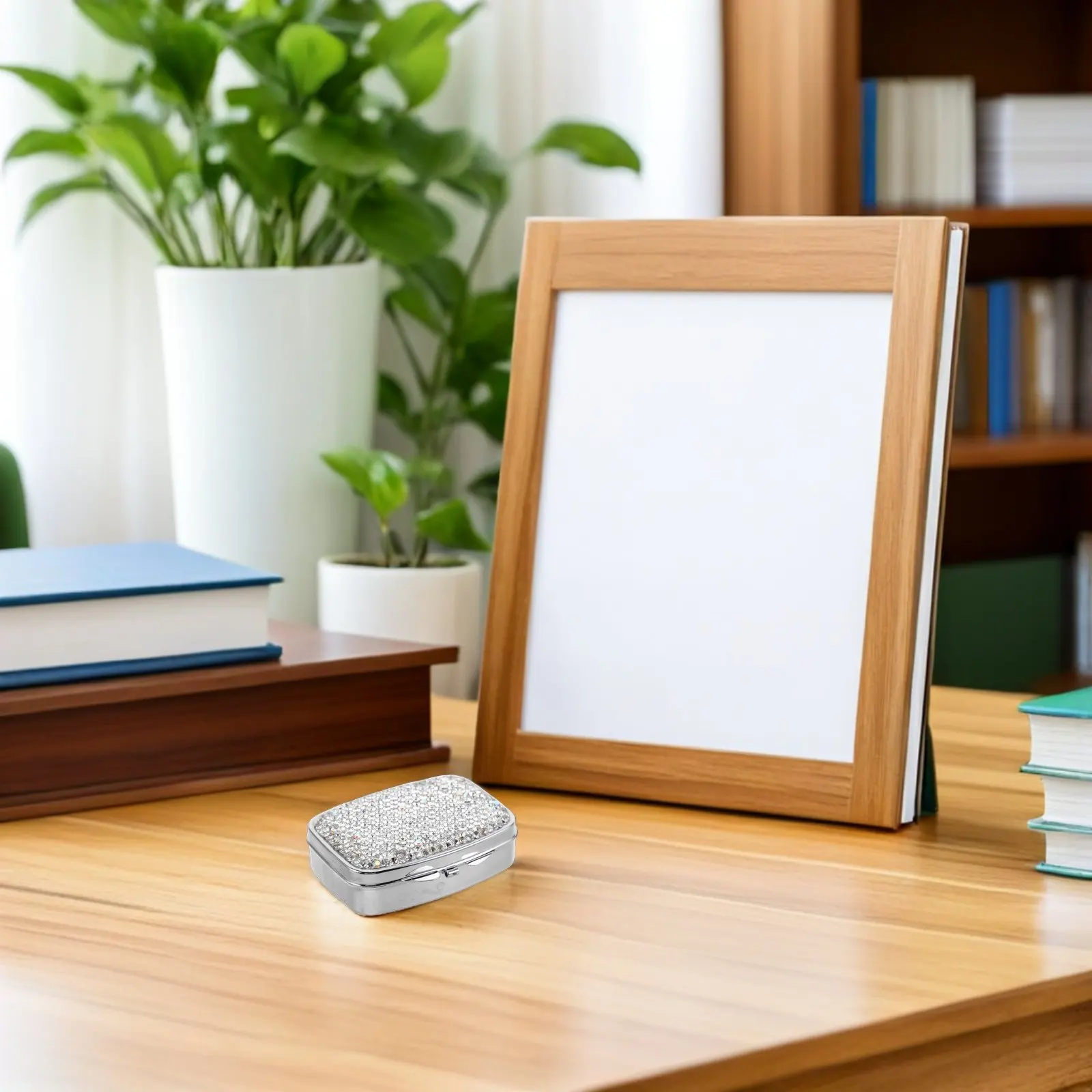 

2Pcs Small Bling Rhinestone Pill Organizer Mini Travel Pill Case Portable 2 Compartment Medicine Box Purse Holder