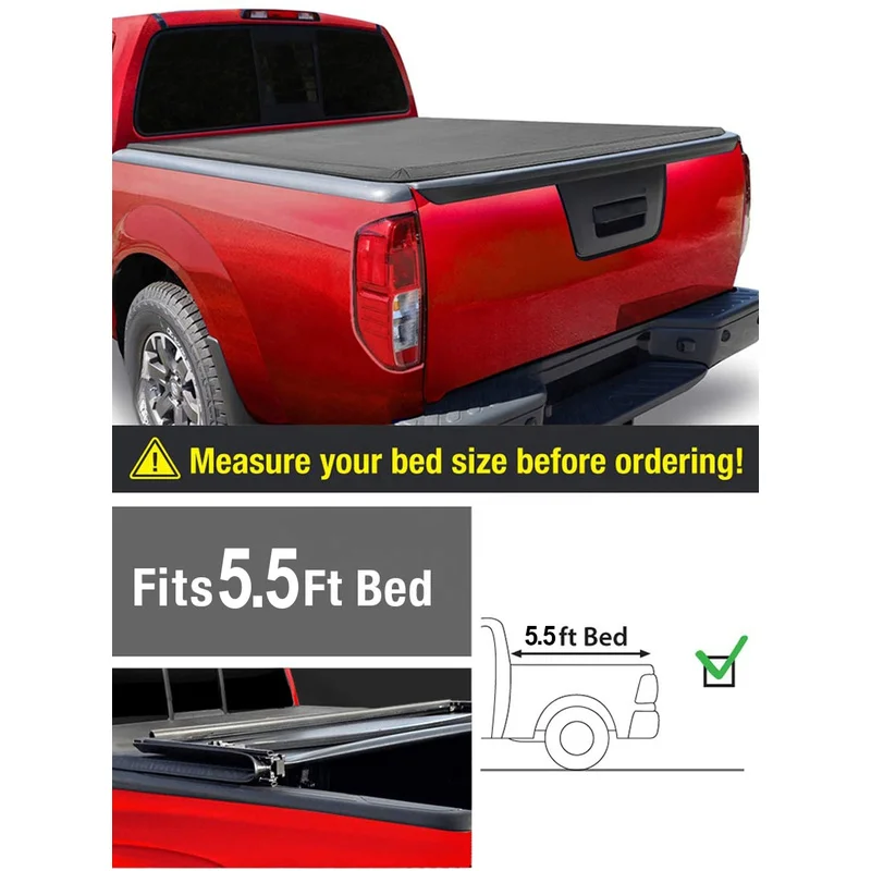 High Quality Replacement 4x4 Off-Road Black PVC Soft Tri-Fold Tonneau Cover Waterproof Locking For Navara Titan 5FT