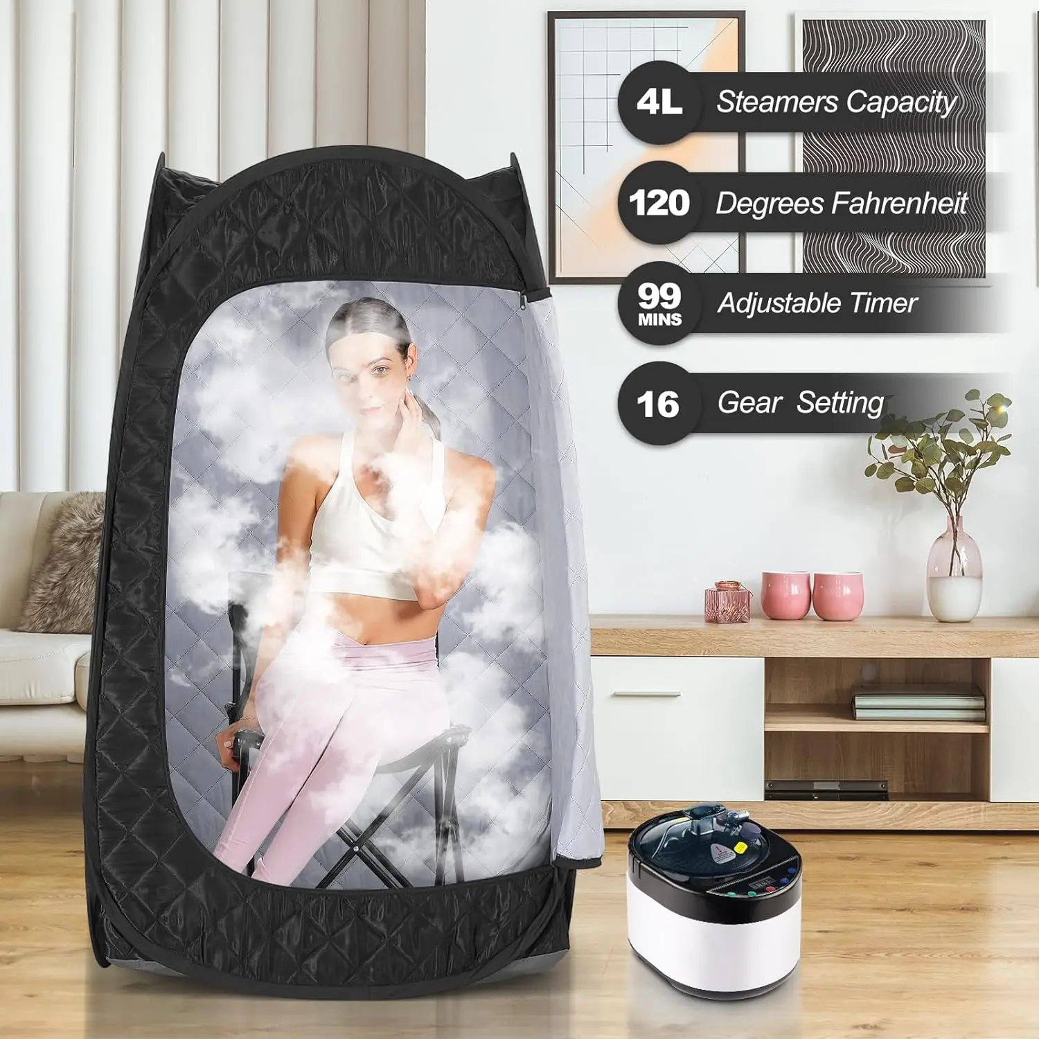 Sauna Uap Portabel Hitam 4L Steamer Sauna Uap Portabel untuk Dijual