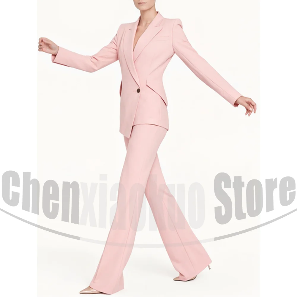 여성 정장 세트 패션 원버튼 솔리드 컬러 블레이저 팬츠 슬림 시크 우아한 프롬 파티 웨딩 의상 투피스