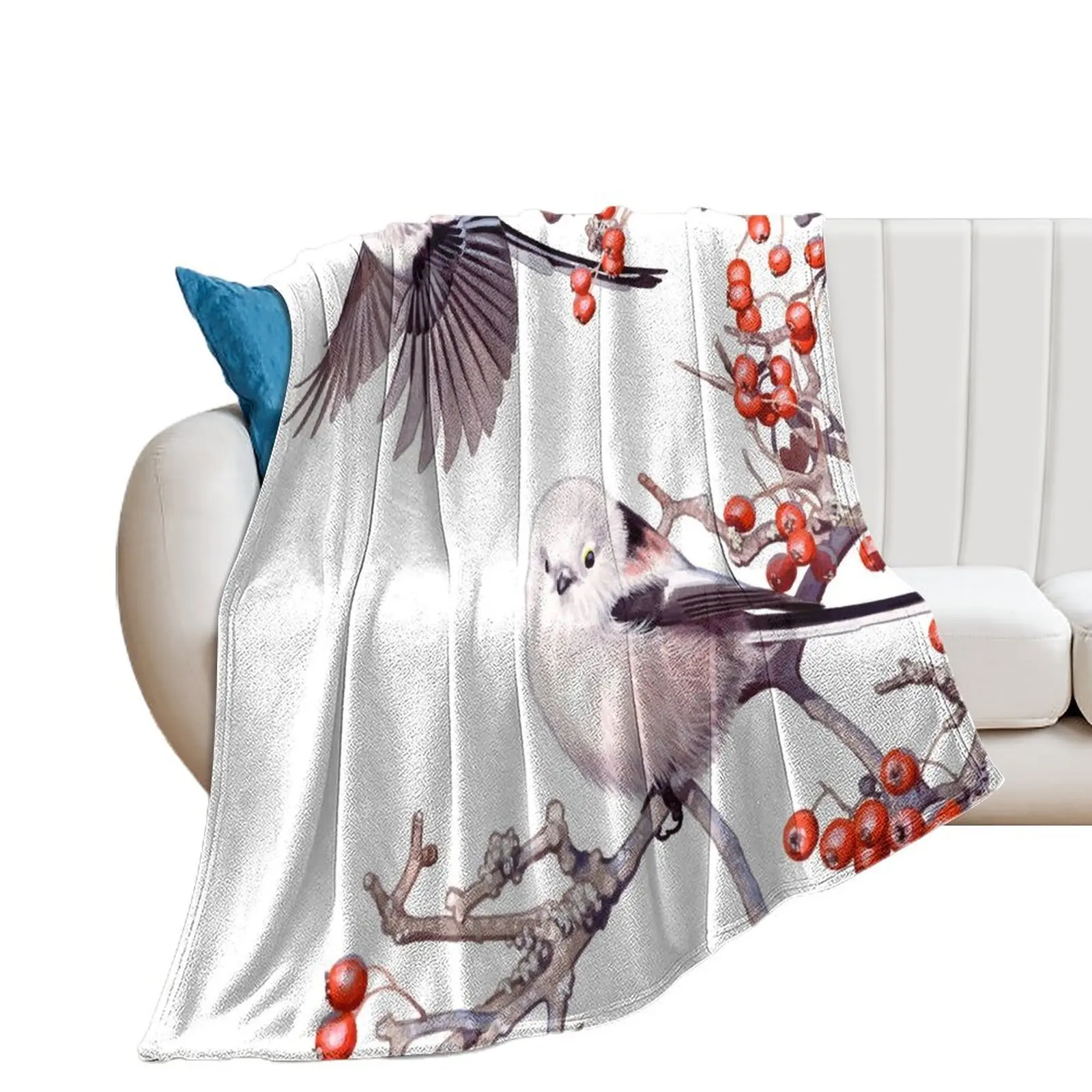 Long-tailed Tits Throw Blanket Luxury St valentine gift ideas Blankets