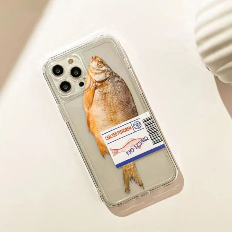 Ins スタイル塩漬け魚猫プリントクリア電話ケース iPhone 17 15 11 13 14 12 16 プロマックス XS XR × 7 8 プラス 16e 13 ミニソフトカバー