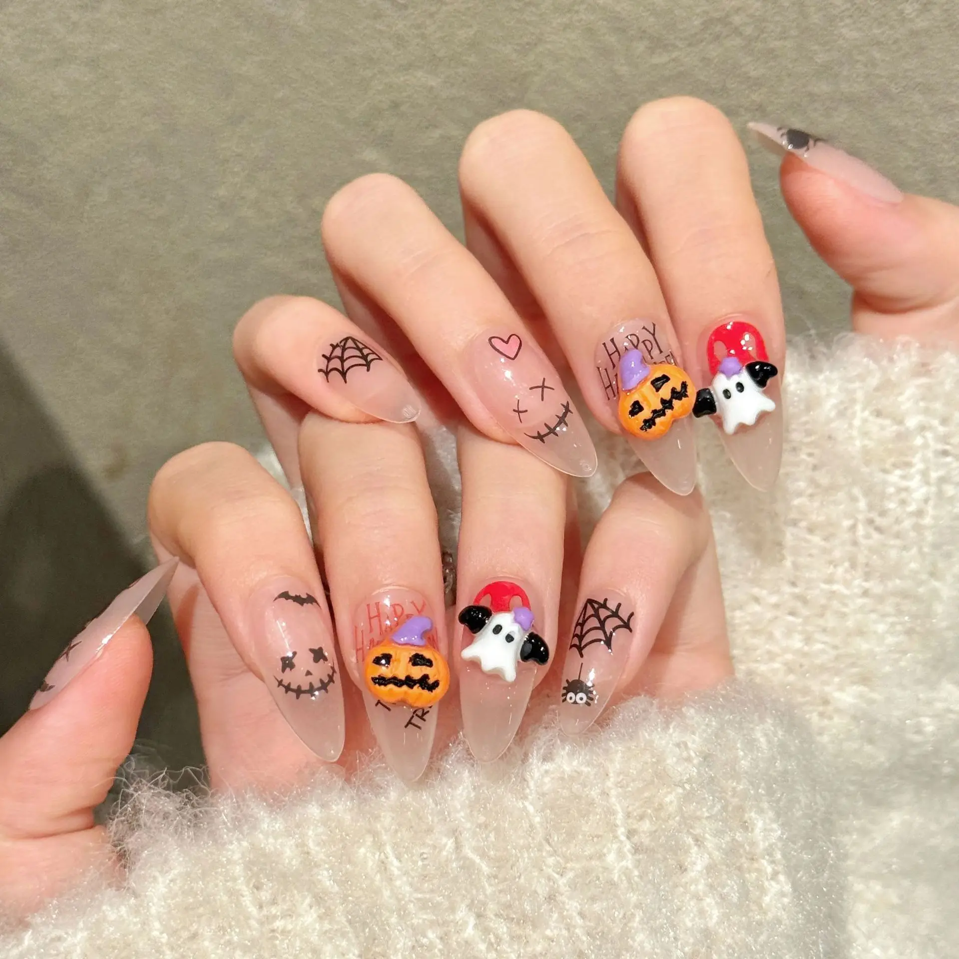 10PCS Almond Handmade Press On Nails,Cute And Funny,Suitable For Festivals Parties And Daily Wear.
