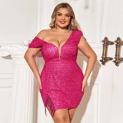 Plus Size Sexy Party Dresses Women Solid Color Waist Sequin Dresses Temperament Large Size Female Fashion Elegant Evening Dress