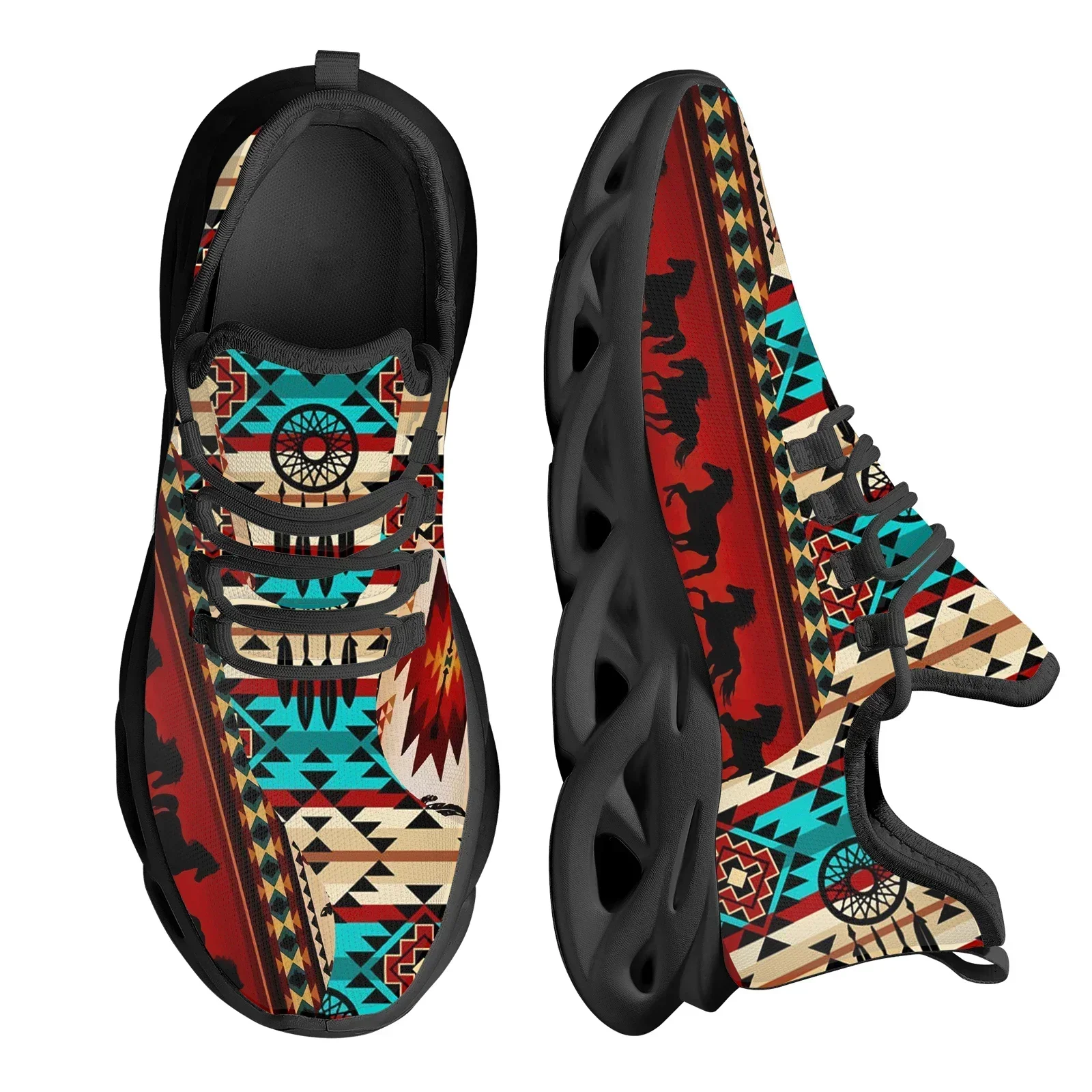 Ethnic Tribal Aztec Pattern Lightweight Lace up Mesh Shoes for Women Casual Men's Platform Sneakers Large Size Shoes