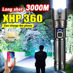 New XHP360 Super Bright Flashlight High Power LED Flashlight Rechargeable 26650 Torch 3000M Fishing Night Light Camping Lantern