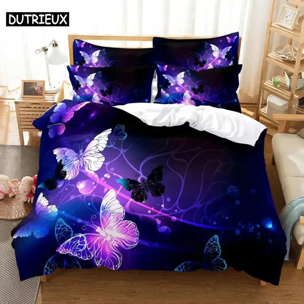 Purple Bedding Set Linens Duvet Cover Bed Quilt Pillow Case 3D Comforter Lavender Butterfly Double Full King Queen Twin Single