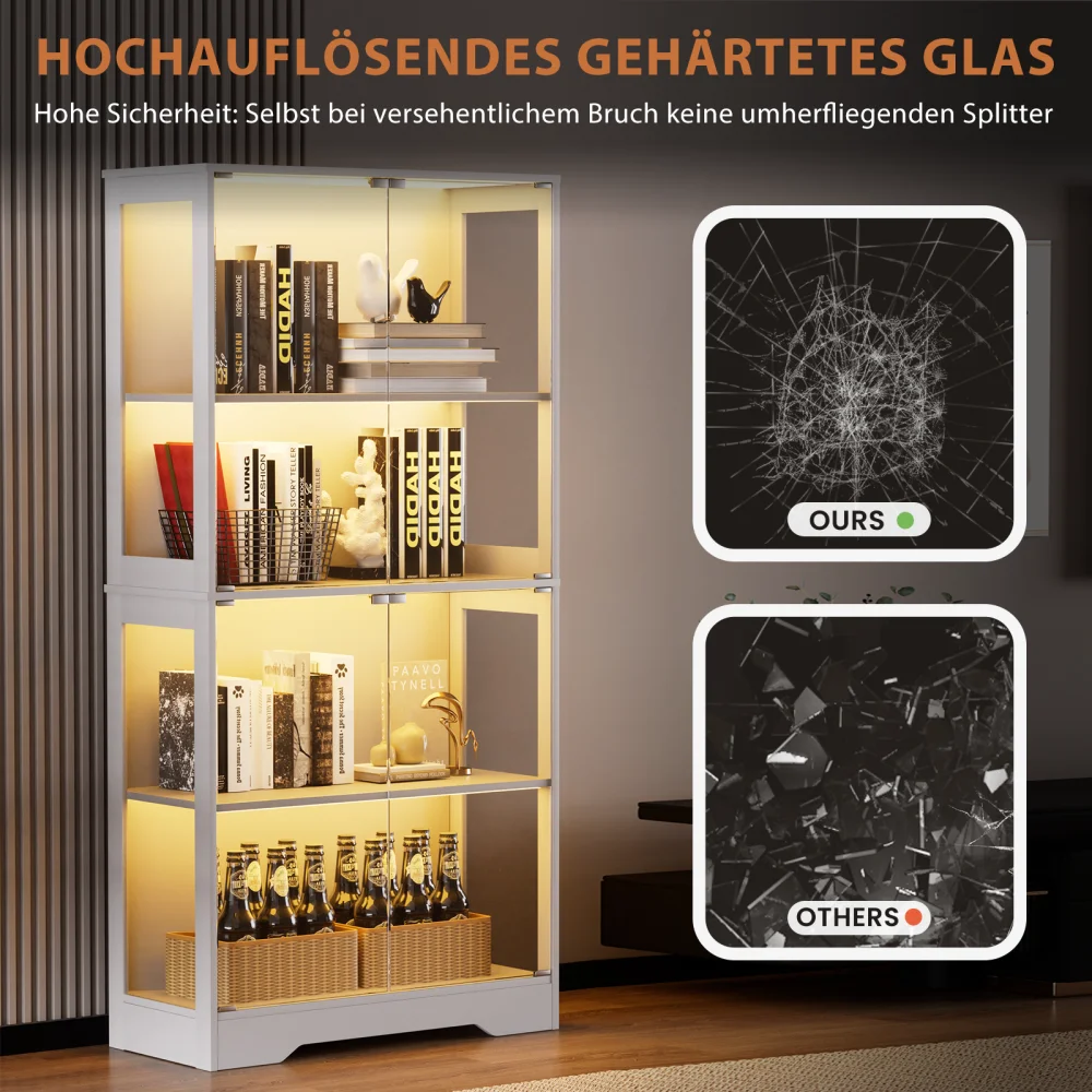 Vierstöckige Glasvitrine mit Stauraum, LED-Beleuchtung, Glastüren und intelligenten Sensoren, staubdichte Glasvitrine – Detail 34