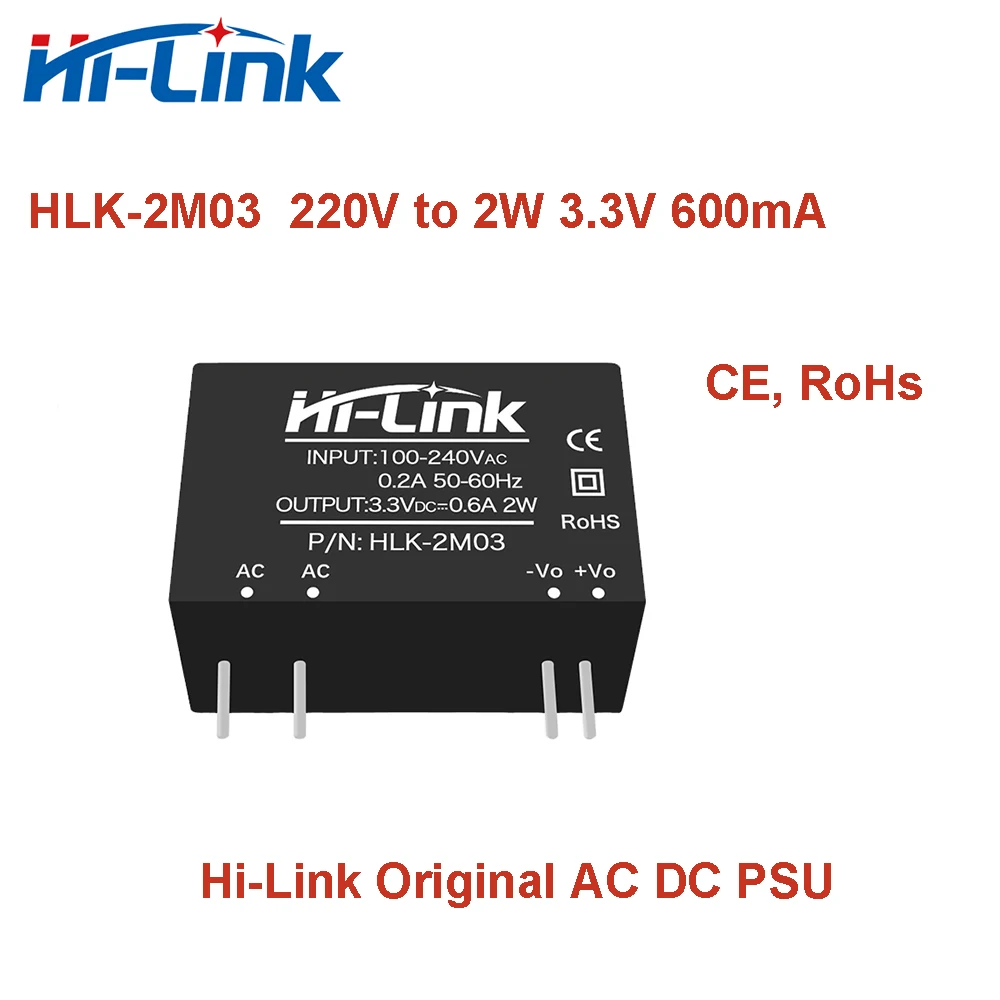 Бесплатная доставка 2 шт./лот AC/DC от 220 В до 3,3 В 2 Вт HLK-2M03 высокоэффективный Интеллектуальный бытовой коммутатор, модуль питания