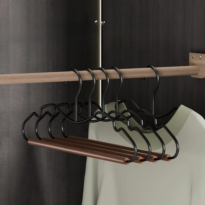 Solid Wood Short Neck Metal Clothes Hanger Space Saving Non Slip Closet Garment Rack Anti Shoulder Bump No Trace Clothing Holder