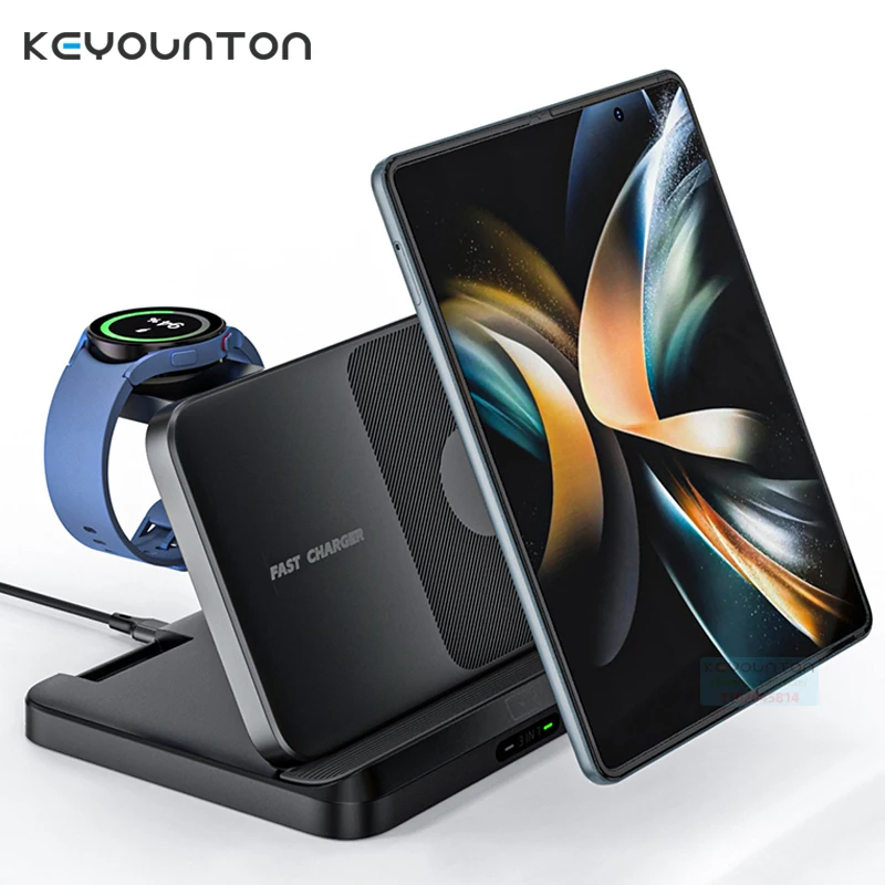 

15W Foldable Wireless Charger 3 in 1 Station for Samsung Z Fold 3 Z Flip4 Qi Fast Wireless Charging for Galaxy Watch 6 EarBuds