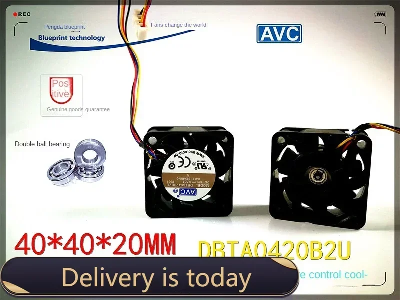 40*40*20MM AVC Dbta0420b2u 4020 4cm Max Airflow Rate 12V Ball Bearing Temperature Control PWM Chassis Cooling Fan