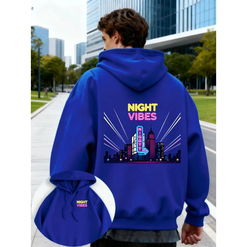 Cyberpunk Neon City Hoodie Unisex Night Vibes Double Sided Print Oversized Fleece Hooded Sweatshirt