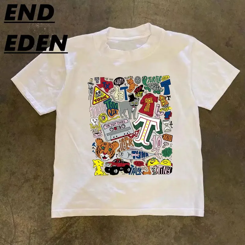 

Heavy 100_ Pure Cotton American Personality Graffiti Pure Cotton Printing Short-sleeved T-shirt Men and Women Summer Clothes