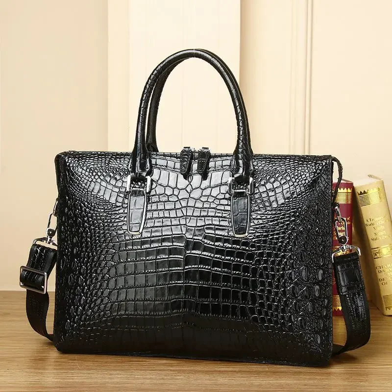 New Luxury Alligator Cow Genuine Leather Business Men's Briefcase Male Briefcase Shoulder Bag Men Messenger Laptop Computer Bag