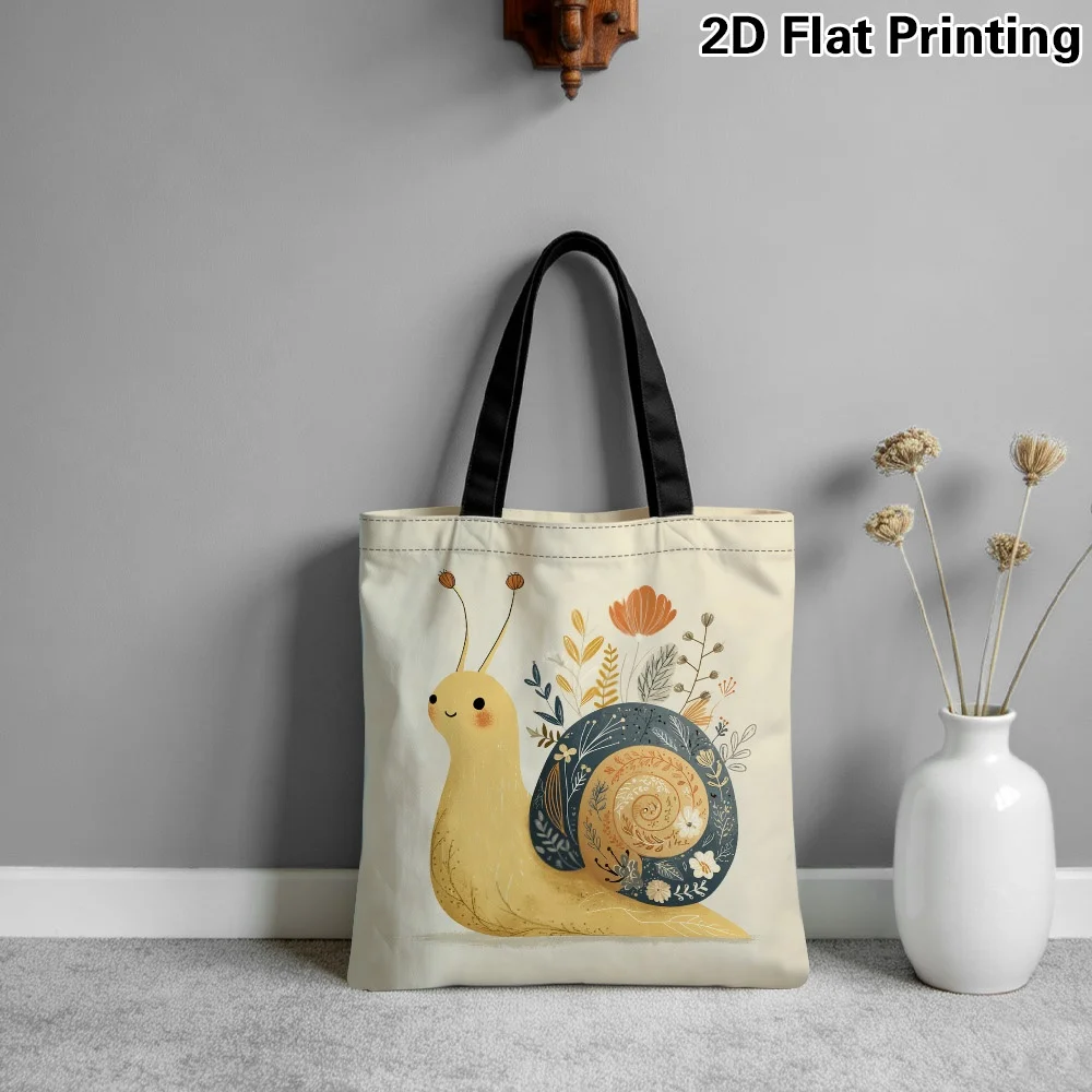 1pc Floral Snail Print Tote Bag Suitable for Ramadan//Graduation Gifts, Reusable Polyester Grocery Bag with Sturdy Rectangular