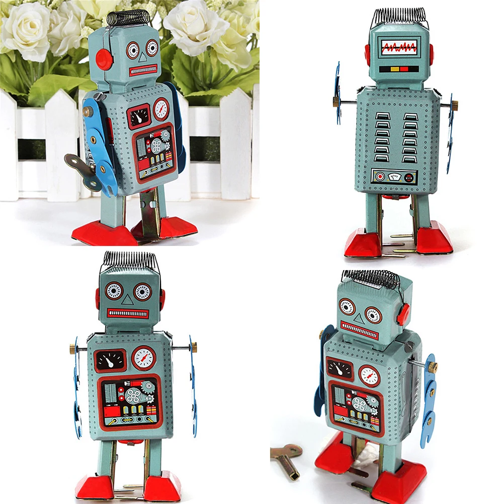 Vintage Mechanical Clockwork Wind Up Toys Walking Radar Robot Tin Toys for boy