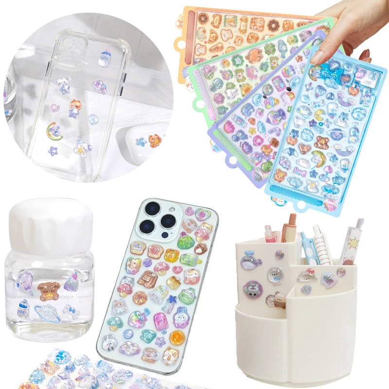 1/3/5 ورقة مزيج عشوائي نمط ثلاثية الأبعاد الإغاثة ملصق لطيف الحيوان الدب القط ديناصور الكلب الفرخ سجل القصاصات ملصقات تنقش الزخرفية ZYF #1