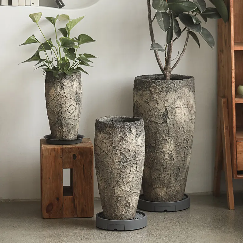 PYH extra large gray antique high deepened cement large flower pot indoor plant flower ware garden ornament