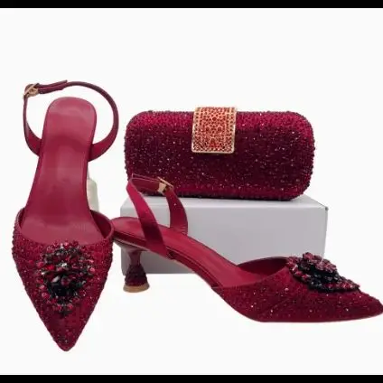 

LNATISNOVA Green High Heels Crystals Shoes and Bag Set Rhinestone Handbag with Sandals for Wedding Gems Clutch Purse with Shoes