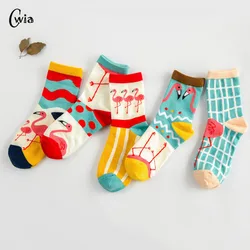 Fashion Funny Socks Cute Flamingo Patterned 3d Striped Ankle Cartoon Cotton Socks Dress Happy Socks 1pair=2pcs ms22