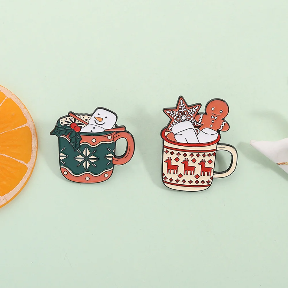 Holiday Cup Badge Festive Christmas Cup Brooch Pentagram Brooch Holiday Snowman Brooch For Party Festival Celebration Holiday