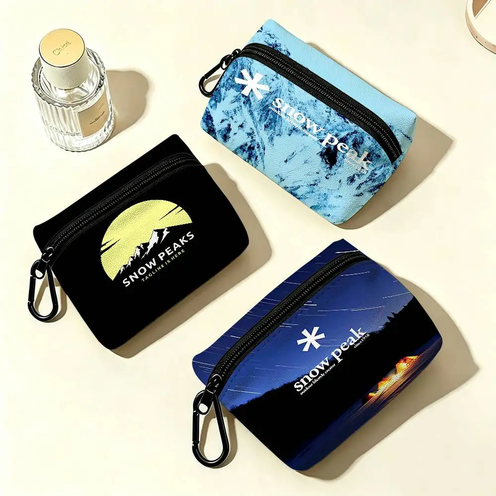Fashion Cool S-Snow P-Peak Logo Mini Hanging Oxford Cloth Coin Bag Durable Zipper Key Card Pouch With Carabiner