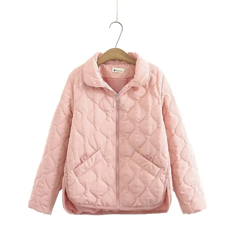 Women Clothing Short Parka Autumn Winter Thin Padded Jacket Warm Simple Loose Buttons Split On Both Sides Quilted Coat