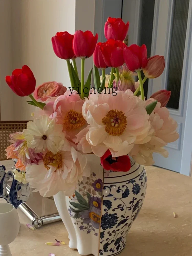 BJ-21   Chinese and Western Style Vase High-end Bone China Flower Vase Entrance Hallway Decoration Living Room Ornament Gift