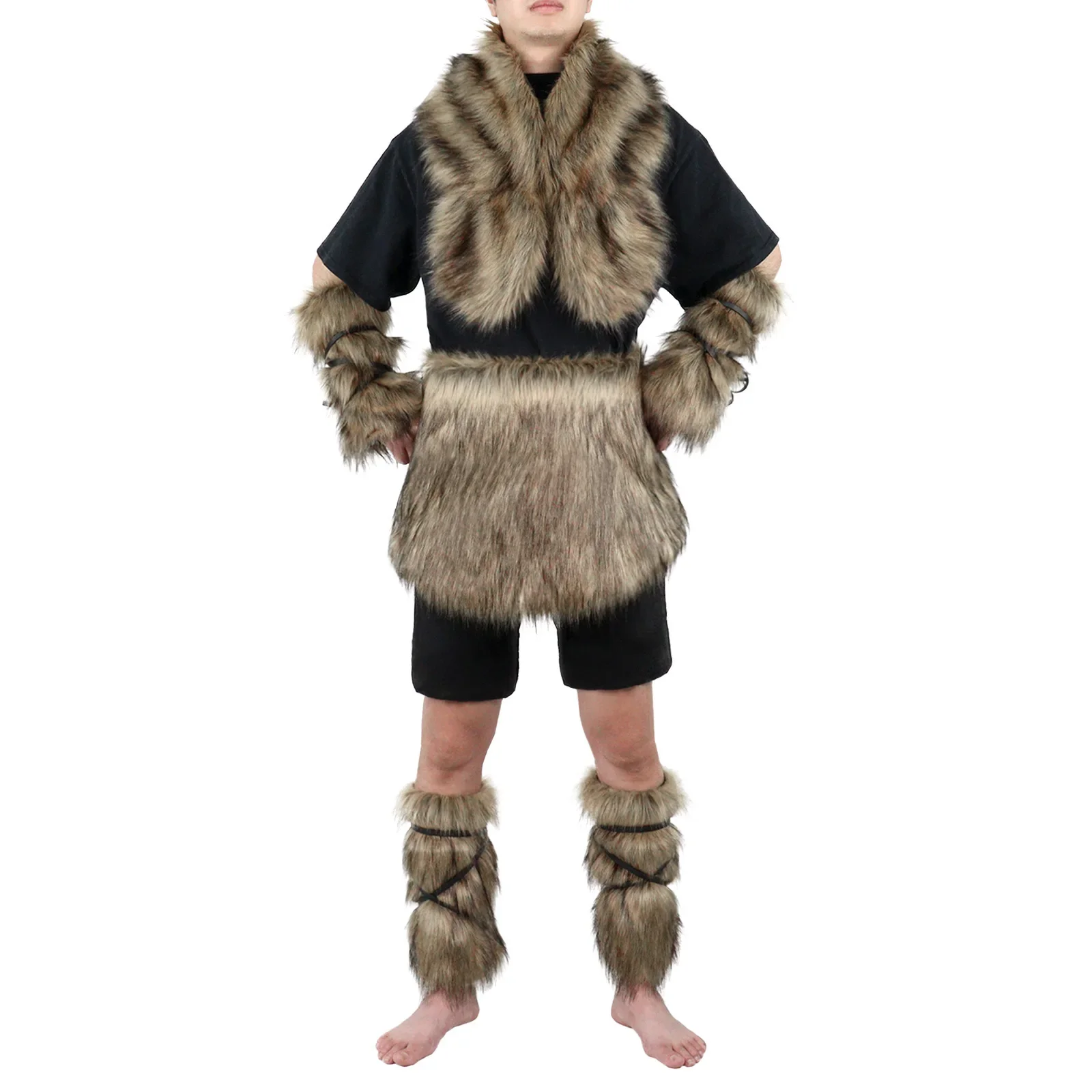 Adult Halloween Viking Costume Faux Fur Shawl Medieval Shoulder Wrap Adult Norse Warrior Arm Leg Warmers Cosplay PropsOutfit