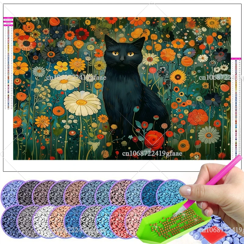 Kit di pittura diamante 5D con fiori di gatto, trapano completo, strass, fiori, diamanti, punti, artigianato, mosaico, ricamo a punto croce