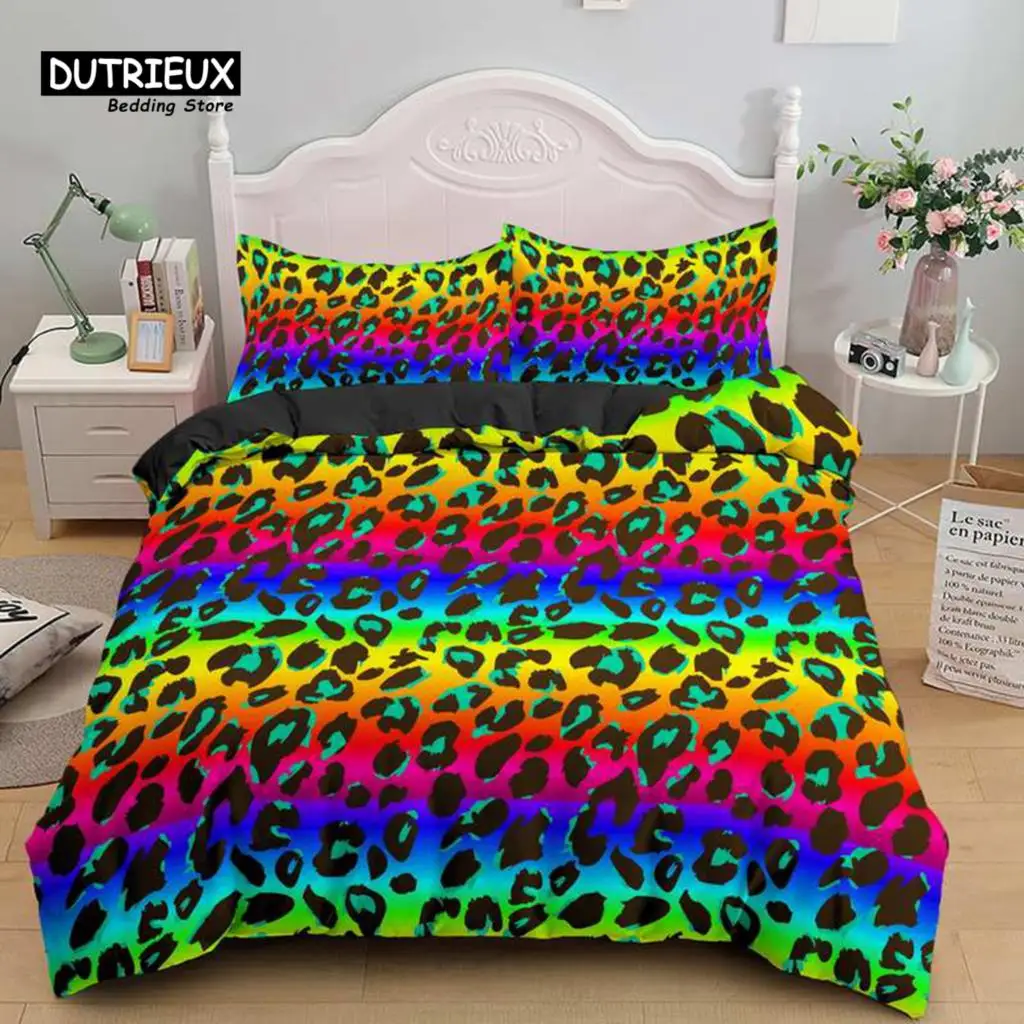 

Colorful Leopard Print Bedding Set Microfiber Animal Skin Pattern Print Duvet Cover For Teens Adults Pillowcases Bedroom Decor