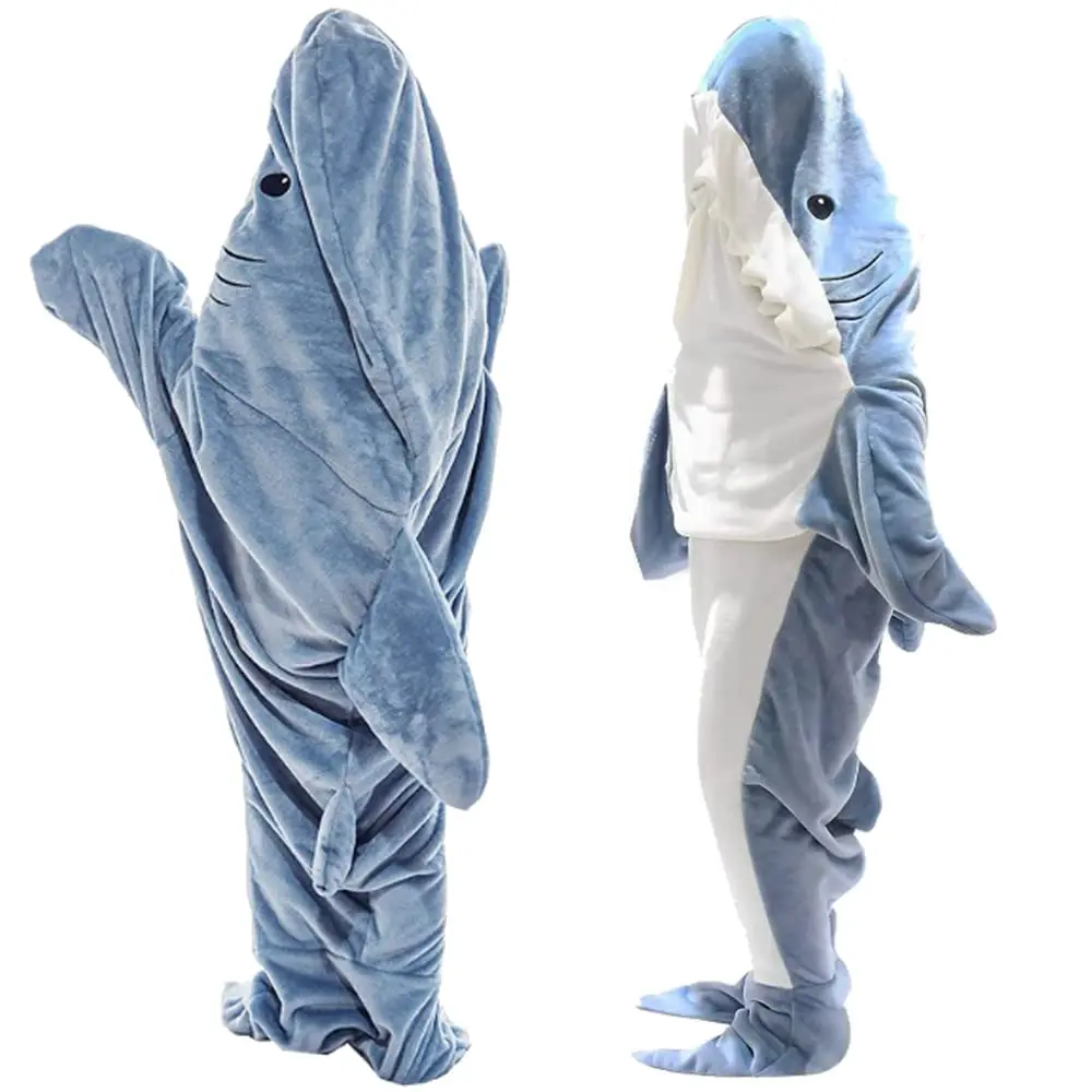 

HH TRAF Shark Pajamas for Kids Adults Soft Cozy Flannel Hoodie Shark Blanket Onesie Wearable Plush Sleeping Bag Cute Clothing